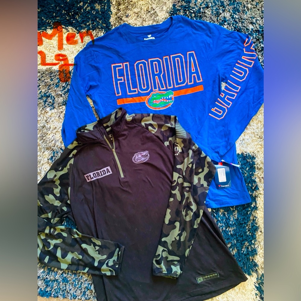 2 Florida Gators Lg long sleeve, a Fanatics & a Colosseum Tribute to Military